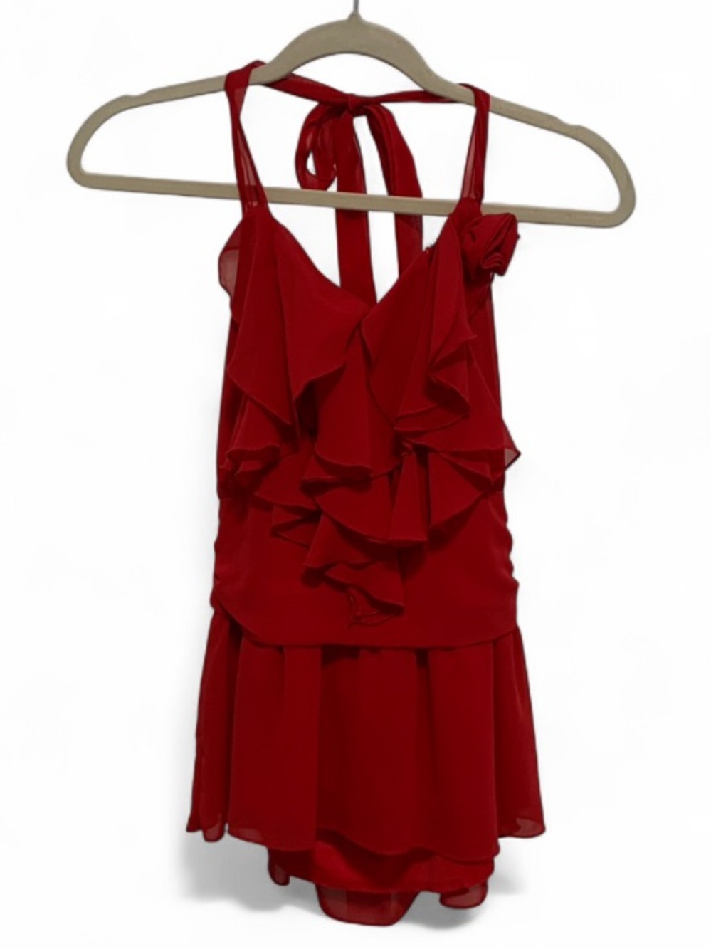 Y2K Charlotte Russe Red Ruffled Halter Tank Top